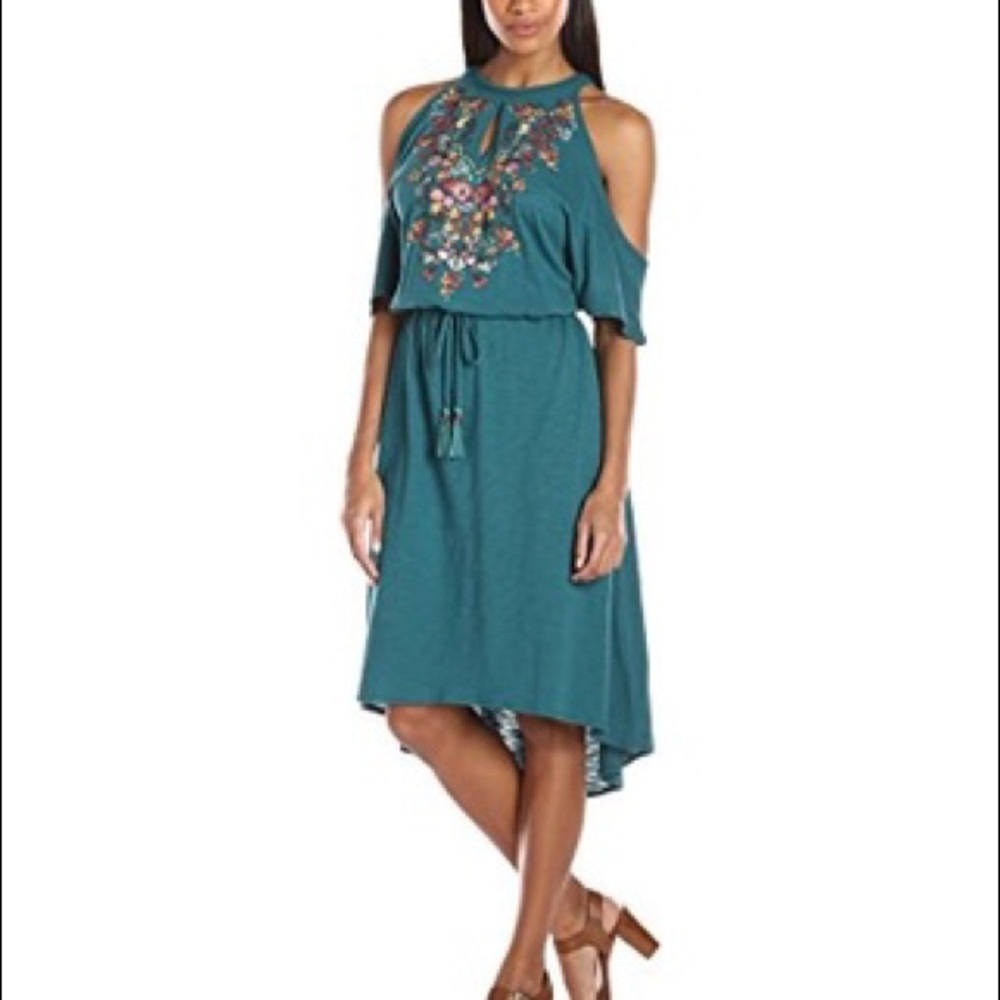 Teal cold shoulder dress
